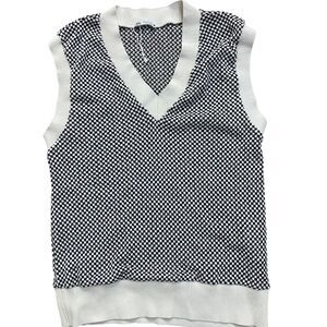 Zara Women’s Small Sleeveless Knit Sweater Vest Pullover Shirt Black White NWOT